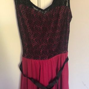 Magenta with black lace dress